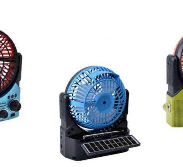 מאוורר FP-335-S עם רדיו מובנה וטעינה סולרית שחורכחול