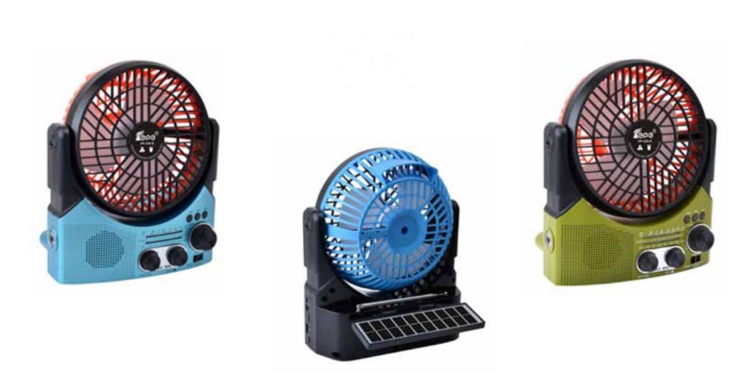 335 مروحة FP-335-S مزودة براديو مدمج وشحن بالطاقة الشمسية باللون الأسود والأزرق - الصورة 1