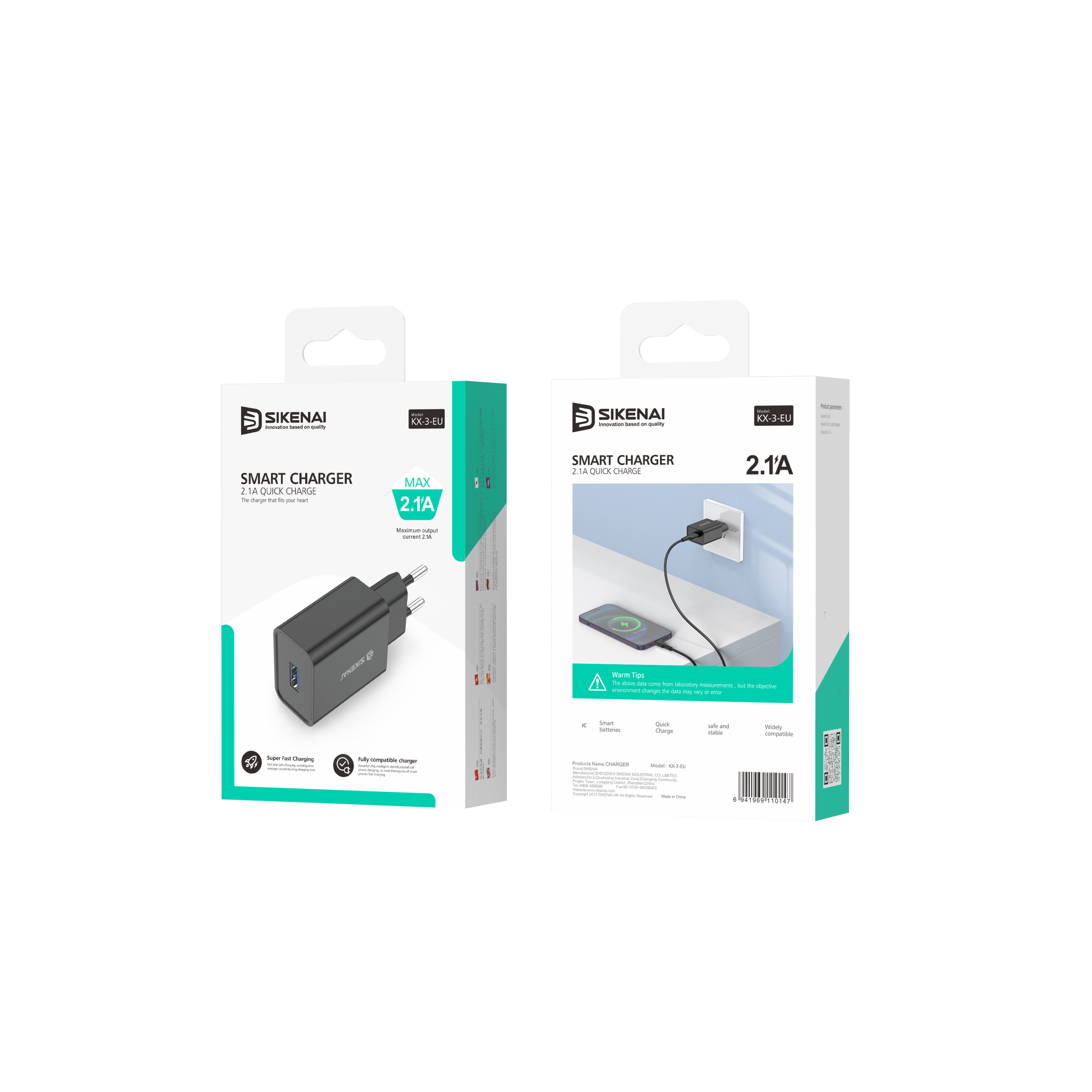 KX-3-EU充电器单装 -2 ראש מטען SIKENAI KX-3EU 2.1A – תמונה 1