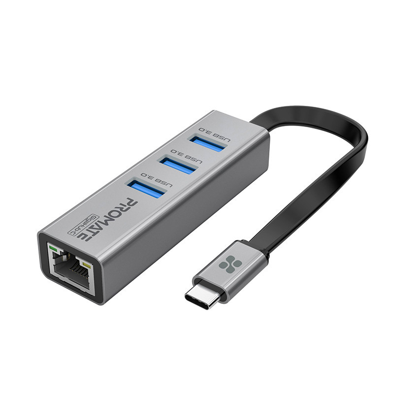 1e74e2b9-41ae-4a54-9228-c8239920a71f موزّع USB-C 3.0 إلى 3× USB-A 3.0 (5Gbps) + إيثرنت جيجابت LAN – هيكل ألمنيوم - الصورة 1