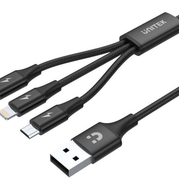 كابل شحن متعدد ‎3-in-1‎ بطول ‎1.2م‎ – ‎USB-A‎ إلى ‎USB-C / Micro-USB / Lightning‎